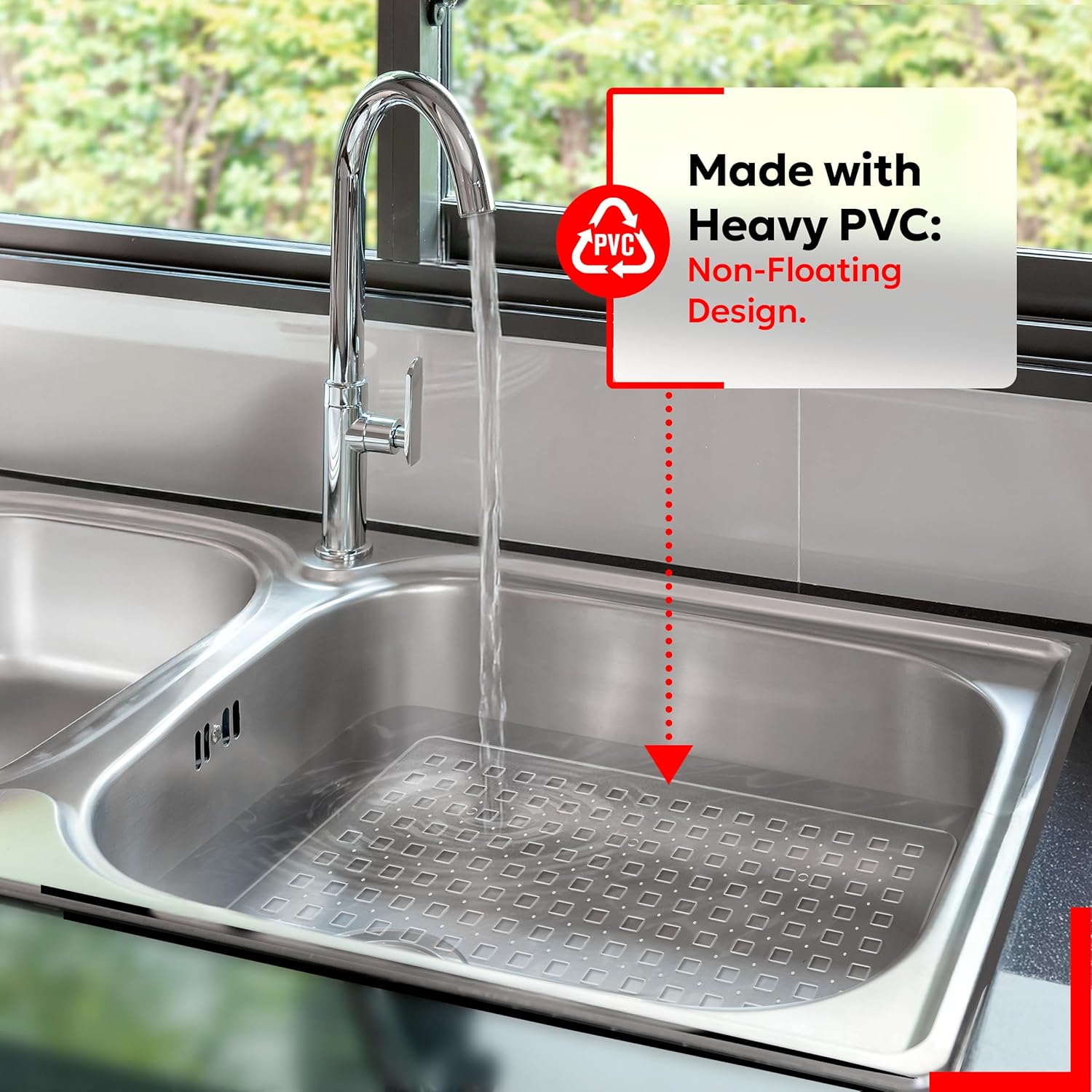 Better Houseware Clear Sink Mat - 12” x 16” - Heavy Duty PVC, Non-Slip, Dishwasher Safe, BPA-Free Sink Protector, Durable, Cut to Fit, Sink Mat for Kitchen Sink & Dishware Protection
