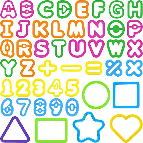 Playdough Tools 47 piezas de accesorios de masa de juego con letras de masa de juego, números del alfabeto, símbolos, formas cortadores, juguetes de