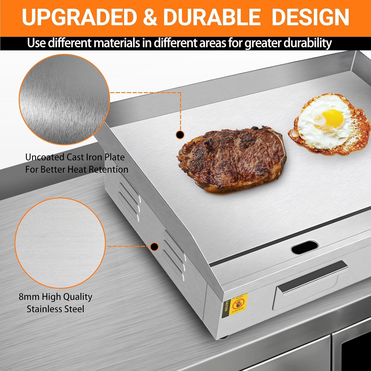 Commercial Electric Griddle, 22" 110V Teppanyaki Flat Top Grill, 3000W Countertop Griddle with Iron Non-Stick Cooking Plate, 0-572℉ Adjustable Temp Control Teppanyaki Grill