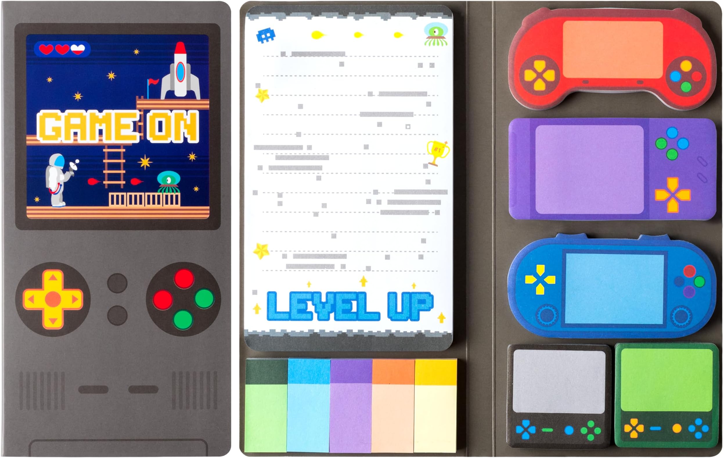 B1ykin Cute Sticky Notes Set - Level Up Video Game Shaped Self-Stick Notes Pad, 550 Sheets Writing Memo Pages Sticky Notepad for Teacher Appreciation Gifts, School Office Supplies (Video Game)