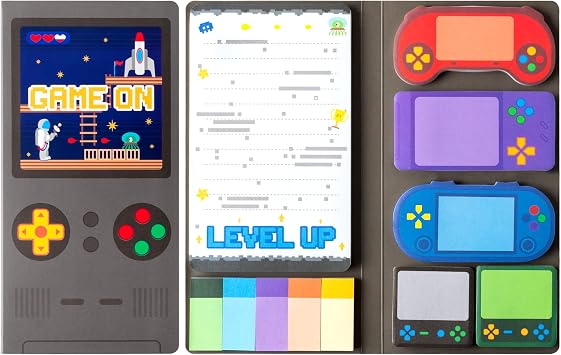 B1ykin Cute Sticky Notes Set - Level Up Video Game Shaped Self-Stick Notes Pad, 550 Sheets Writing Memo Pages Sticky Notepad for Teacher Appreciation Gifts, School Office Supplies Video Game