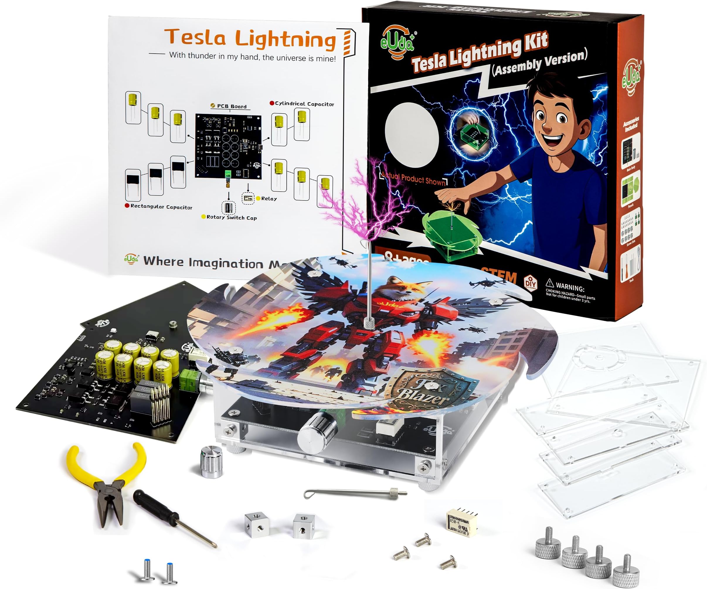STEM Tesla Lightning Kit for Kids&Adults 8-10 11-17 18+ Stem Toys for Ages 8-13 Teen Gift for Boys Girls 13-17 Science Kit for Kids 12-16 Build Your Own Tesla Coil Kit (Assembly Version, FWFB)