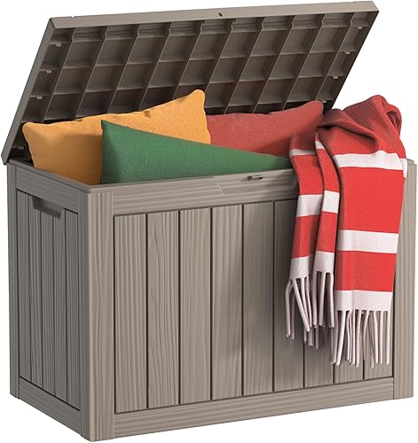 Miniatura 9 de EasyUp Caja de almacenamiento para exteriores de 85 galones, caja de cubierta de resina impermeable resistente a los rayos UV, estabilidad reforzada