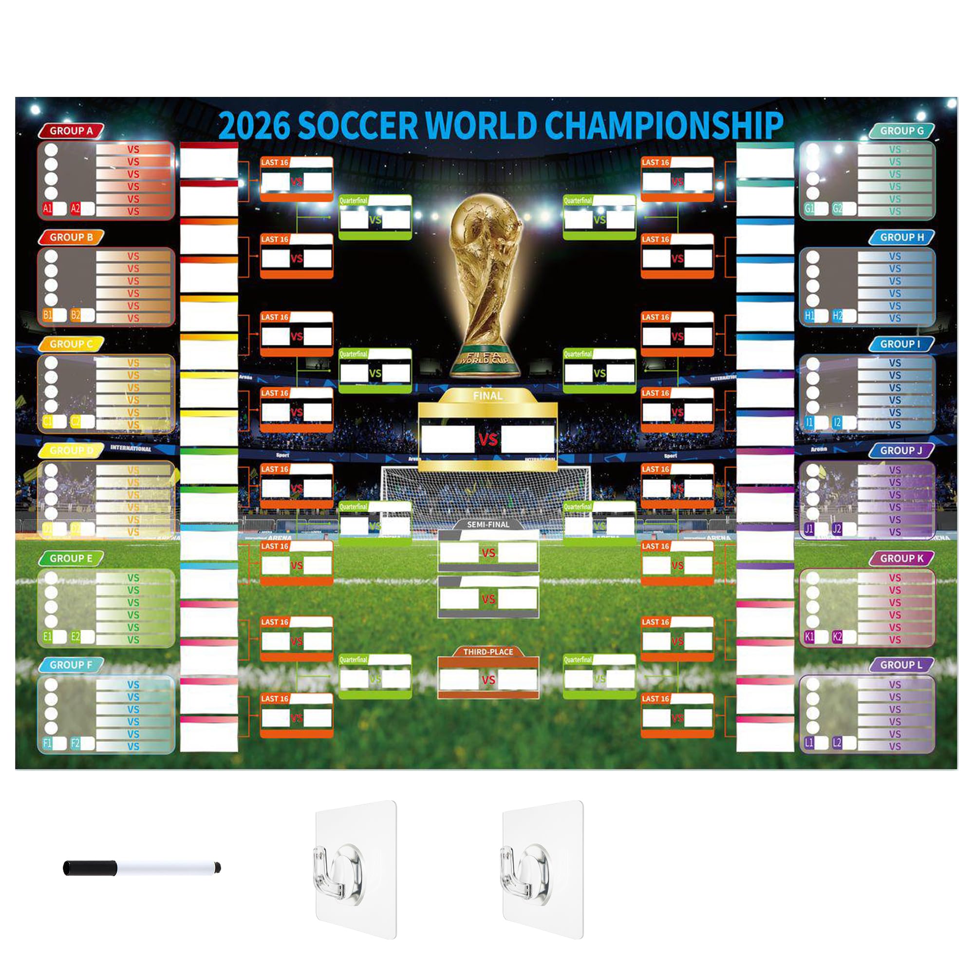 UAVAUI World Cup Football 2026 Wallchart, World Cup Interactive Tournament Wallchart, Football Match Schedule Chart for Bedroom Living Room, Great Gifts for Soccer Fans