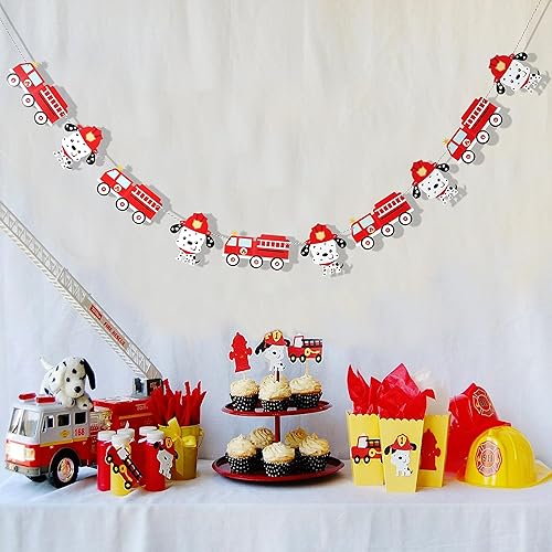 Miniatura 3 de Bandera de cachorro de bombero y camión de bomberos, guirnalda impresa para fiesta de cumpleaños, cumpleaños de bomberos, decoración de fiesta de