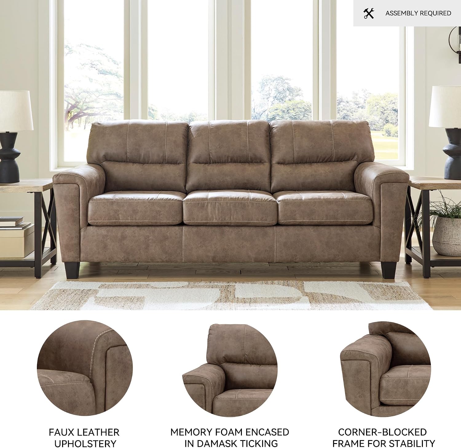 Ashley Navi Queen Sofa Sleeper Removable Cushions Dark Brown