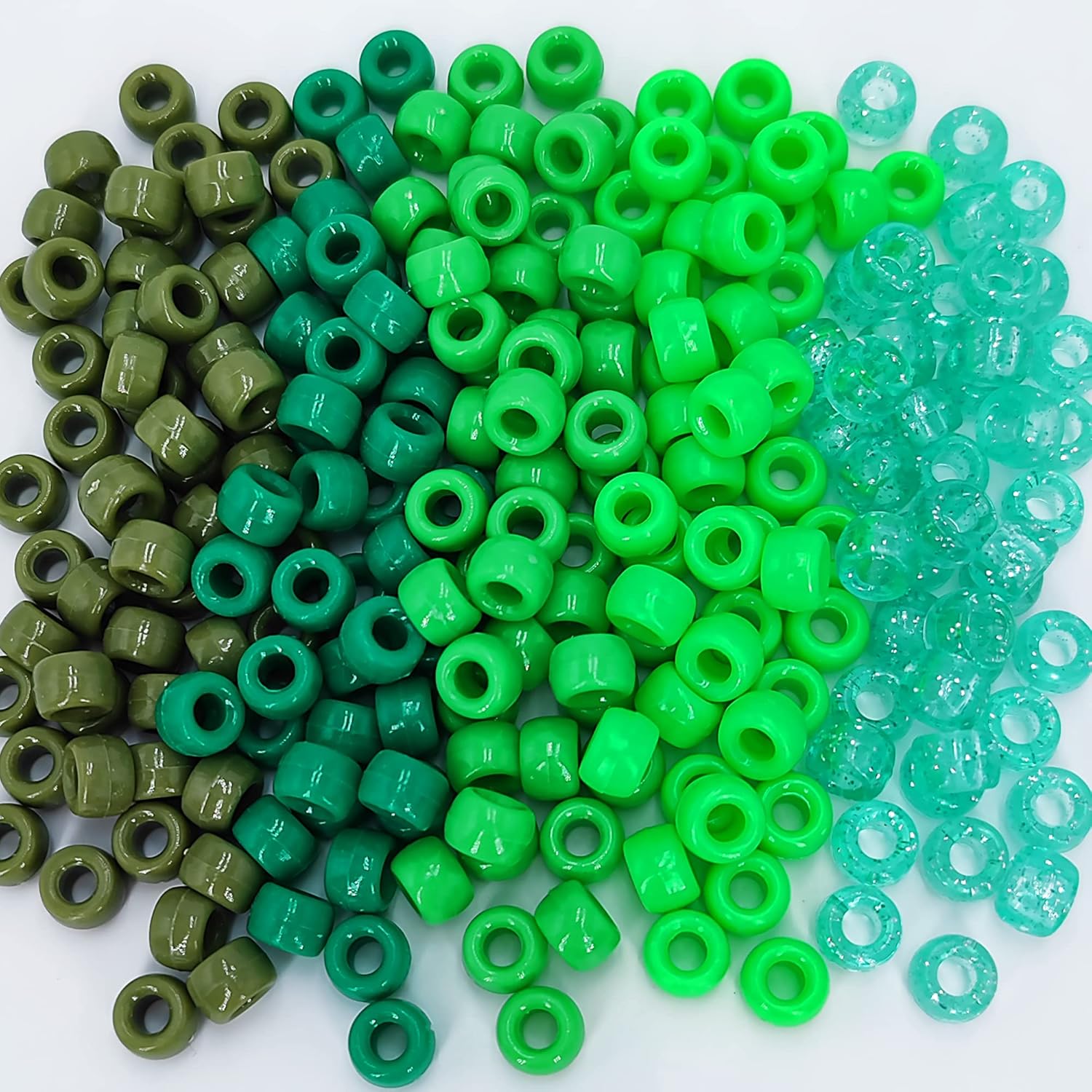 MIIIM 1000PCS 6x9mm Pony Beads Bulk, 5 Styles Green Pony Beads for Bracelets Making Kit, Kandi, Hair Braids Crafts for Jewelry Making (Green)