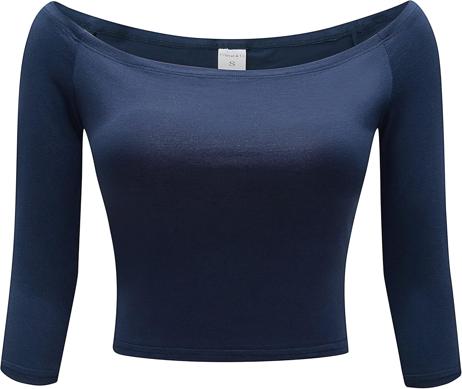 OThread & Co. Women's Off Shoulder 3/4 Sleeve Crop Top Comfy Basic Stretch Layer Shirt