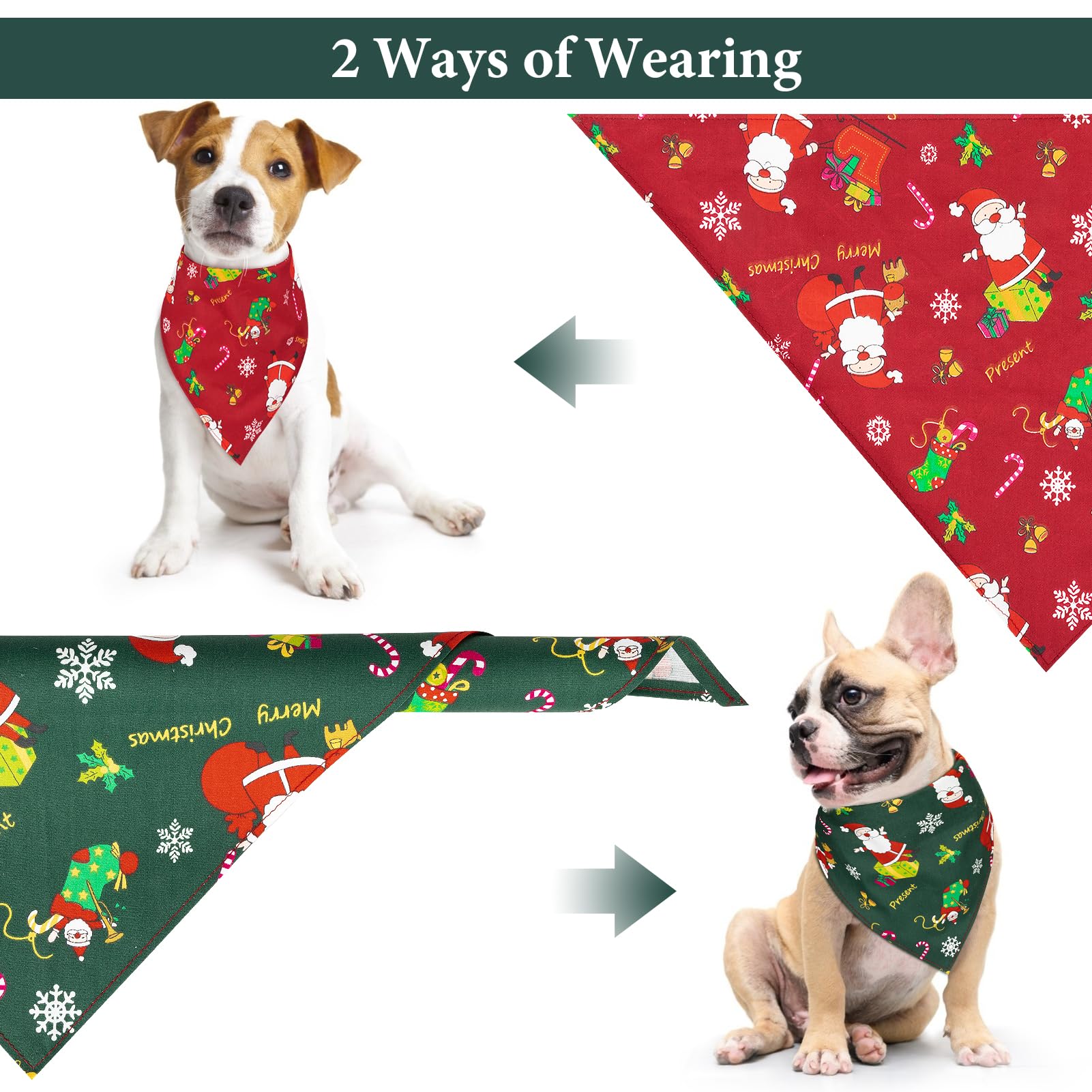 Choyaxo Weihnachts-Hundehalstücher – 2 Stück, Karomuster, Baumwolle, Für Kleine Hunde & Katzen