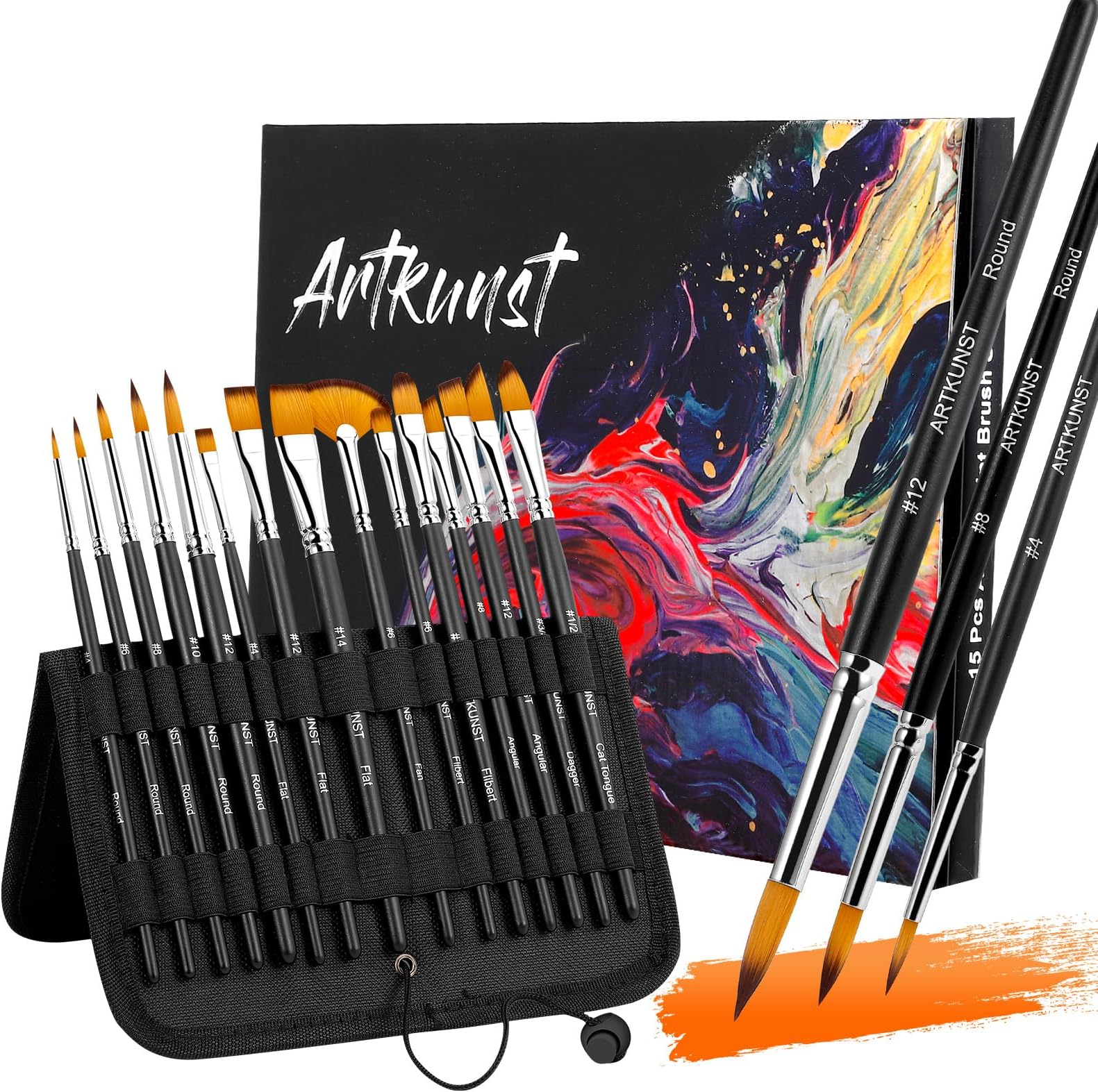 Roosea 12-teiliges Pinselset - Acryl & Aquarell Pinsel Mit 2 Mischpaletten