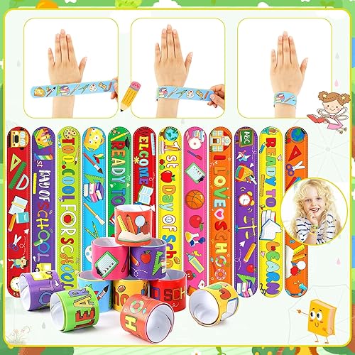 Miniatura 5 de JUNEBRUSHS Pulseras de vuelta a clases, 56 piezas, regalos de bienvenida de regreso a la escuela para niños, estudiantes, recuerdos de fiesta,