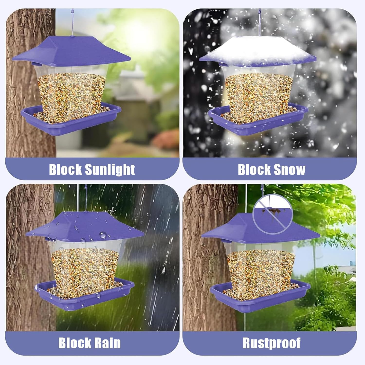Bird Feeders for Outdoors Hanging, Proof Feeder for Garden Yard Outside Decoration,Attracting Wild Birds Chickadees Goldfinches and Sparrows,Easy Clean and Fill(3LB,Purple - Image 3