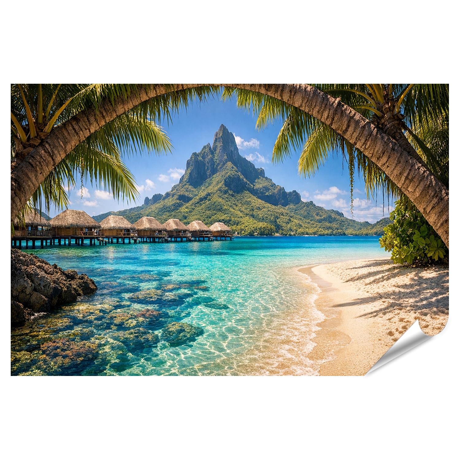 islandburner Poster mural tropical de qualité supérieure avec montagne et eau claire - Grand format