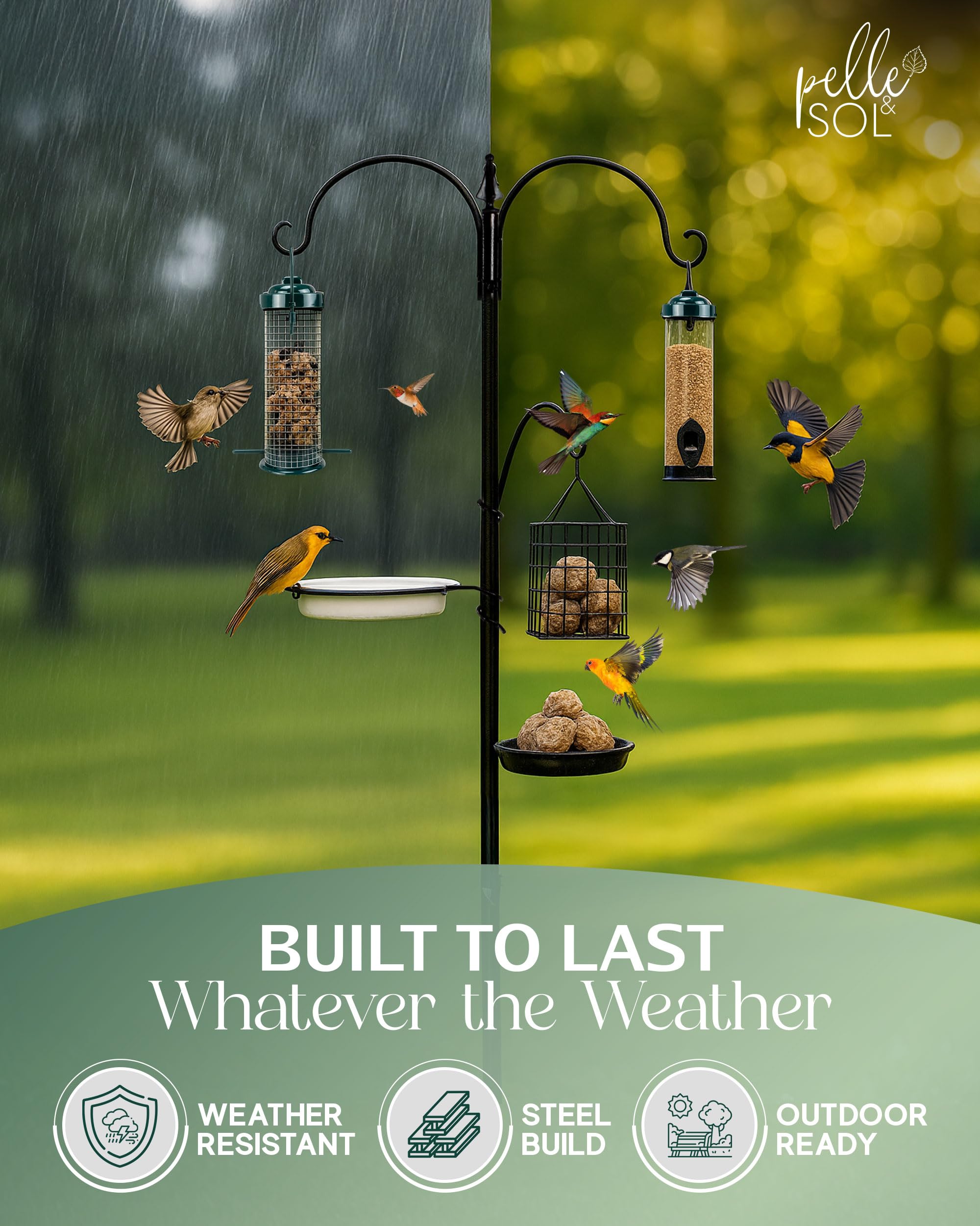 Pelle & Sol Bird Feeder with 3 Feeders & 2 Dishes | Bird Feeders Hanging Station, Bird Feeding Stations for the Garden, Bird Feeders for Small Birds — view 3