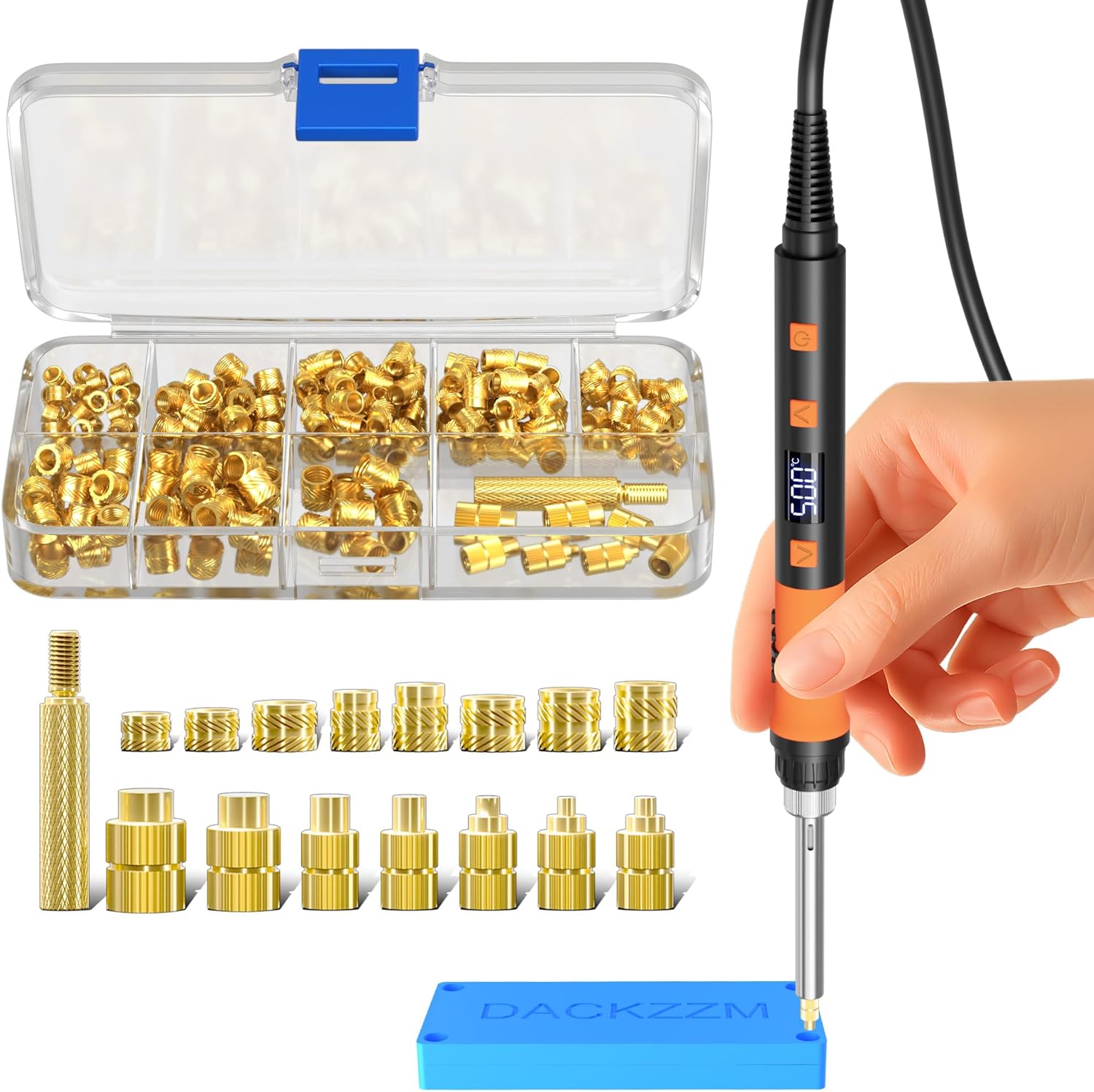 Heat Set Insert Kit 80W Heat Set Insert Tools kit Iron Tips and 220Pcs Threaded Inserts Brass Nuts for 3D Printing and Plastic
