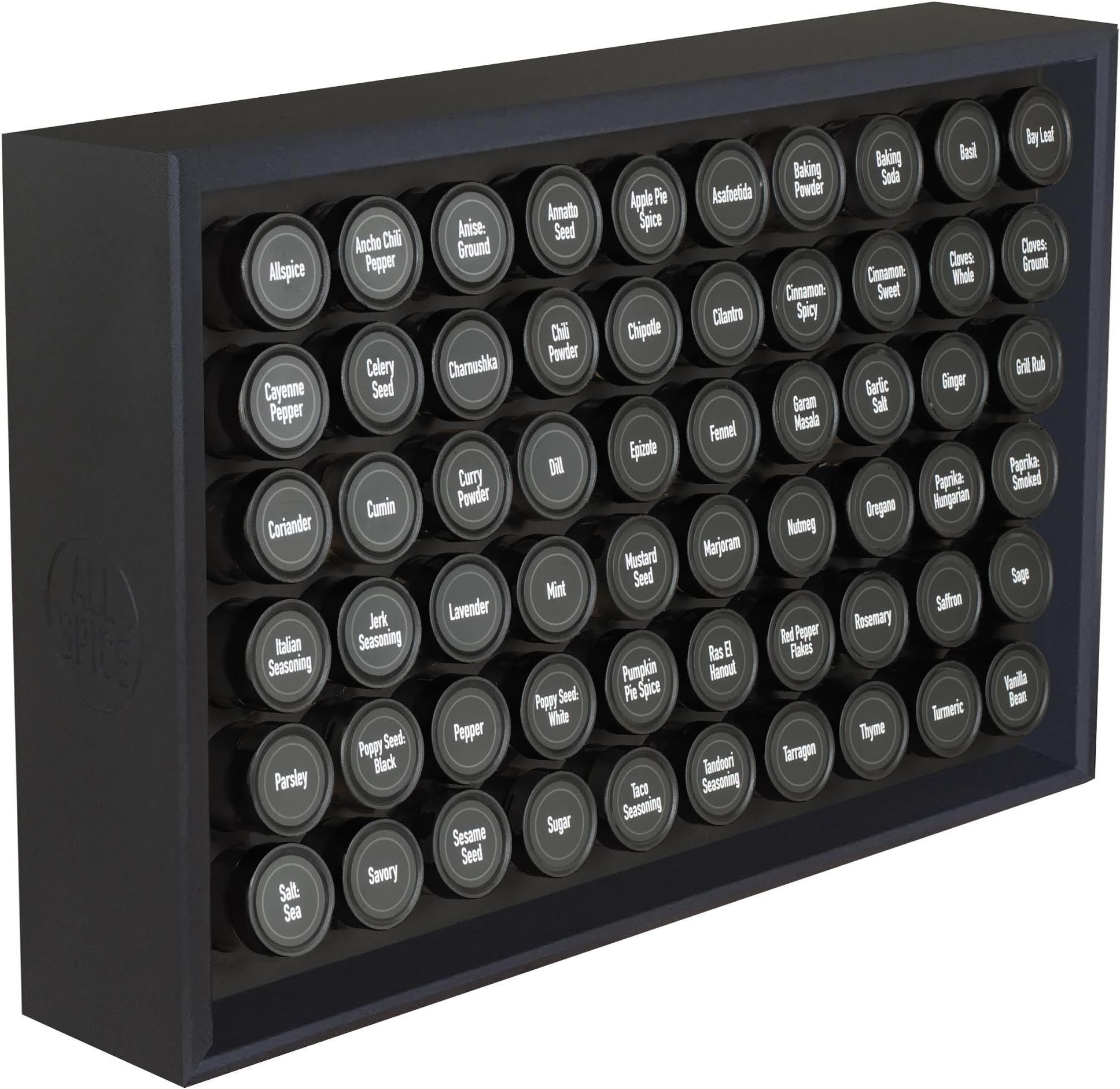 AllSpiceWooden Spice Rack, Includes 60 118ml Jars- Matte Black