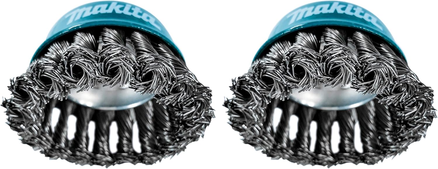 Makita 2 Pack - 3 Inch Knotted Wire Cup Brush For Grinders - Heavy-Duty Conditioning For Metal - 3" x 5/8-Inch | 11 UNC | 0.020" Thick Wire