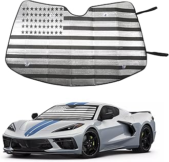 Car Front Windshield US Flag Sunshade for Corvette C8 2022-2023, Front Window Sun Shade, Foldable Reflective Sun Visor, Screen Shield Cover UV Blocker Protector HeatShield