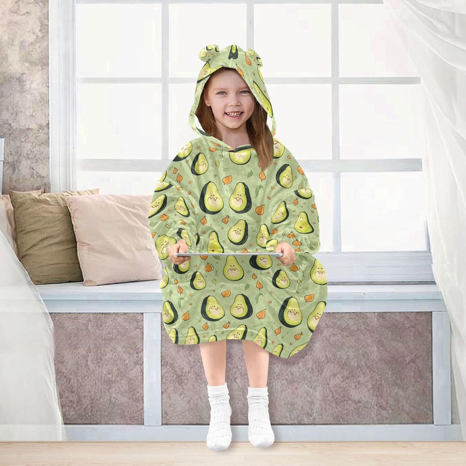Avocado Fruit Kids Wearable Blanket Hoodie with Pocket and Sleeves for Toddlers, Cute Hoodies Girls Boys B0403849