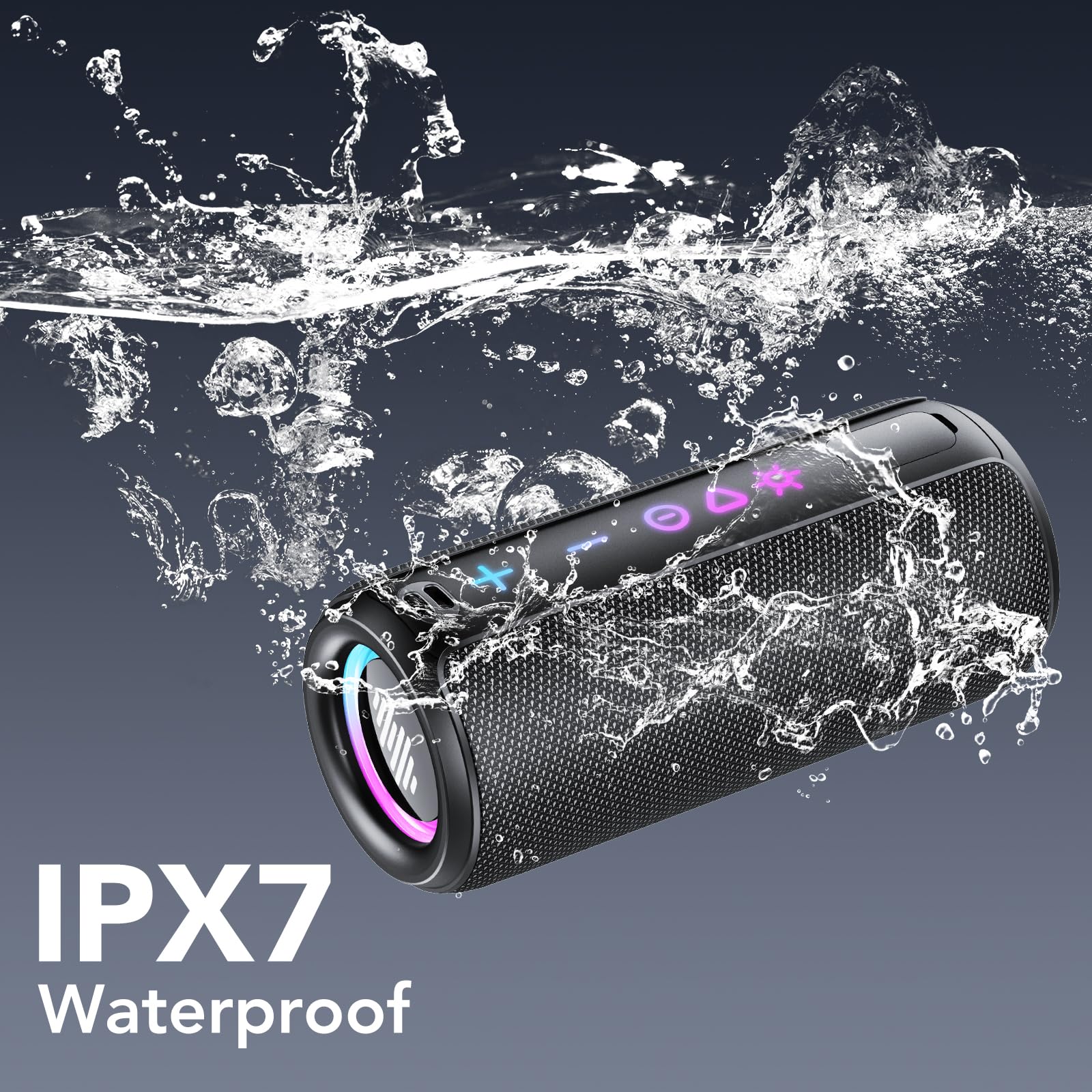 TIMU Altavoz Bluetooth 5.4 Portátil, 25 W con Graves Profundos | 8 Modos RGB, 24H de Reproducción, 2 EQ Modes, TWS, IPX7, Compatible con Micro SD y AUX, Tamaño Compacto Tipo Móvil