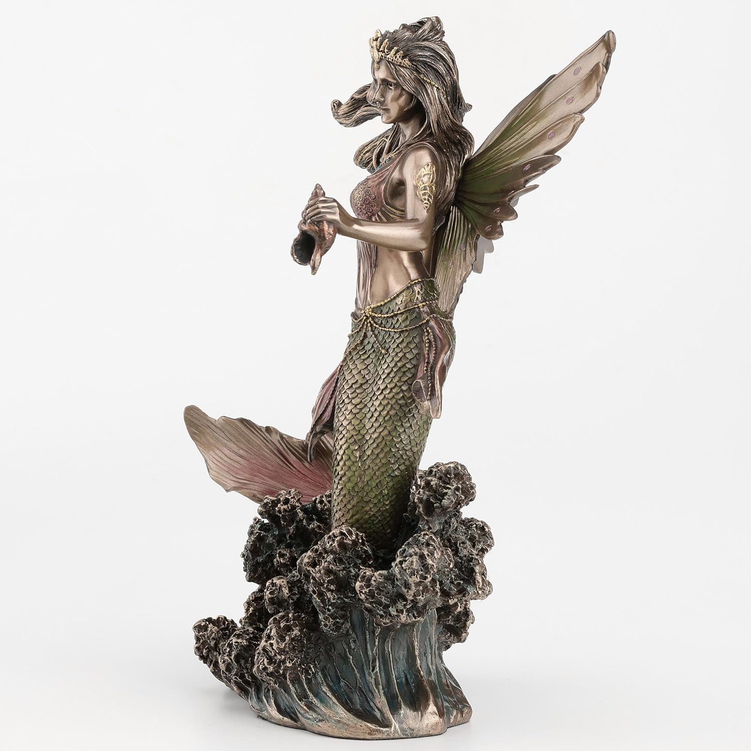 Veronese Design 9 1/8 Inch Queen Mermaid Fairy Holding Trident Cold Cast Resin Bronze Finish Sculpture