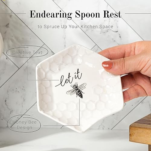 Miniatura 9 de Young's Inc. Soporte para cuchara para estufa y encimera de cocina, soporte de cuchara de cerámica, duradero y fácil de limpiar, puede contener