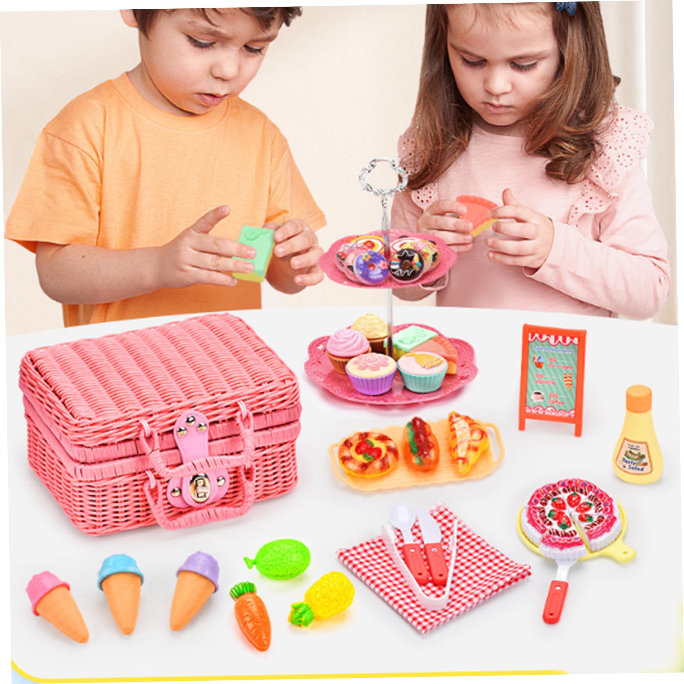 Juego de Fiesta de té, Cesta de Picnic para niños con Juguetes de Comida realistas