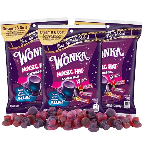 Sweetzo Wonka - Gorros de gomita, caramelos surtidos con sabor a frutas, regalos de relleno de calcetines de dulces con temática de película, 4