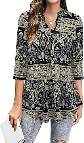 BEPEI Blusas de manga 34 para mujer, cuello en V, camisas de trabajo de negocios