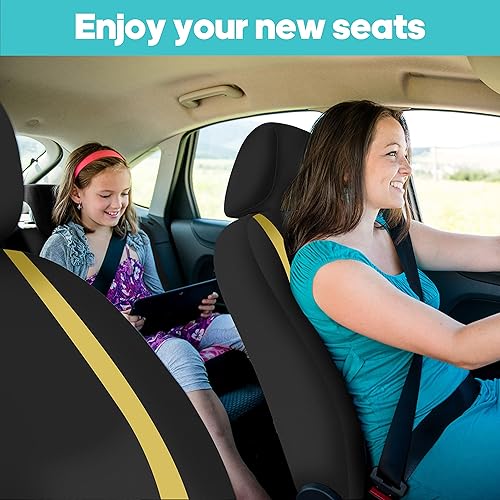 Vista 79 de FH Group - Juego completo de fundas de asiento de automóvil, de tela negra, ajuste universal, de asiento delantero de respaldo bajo y de asiento