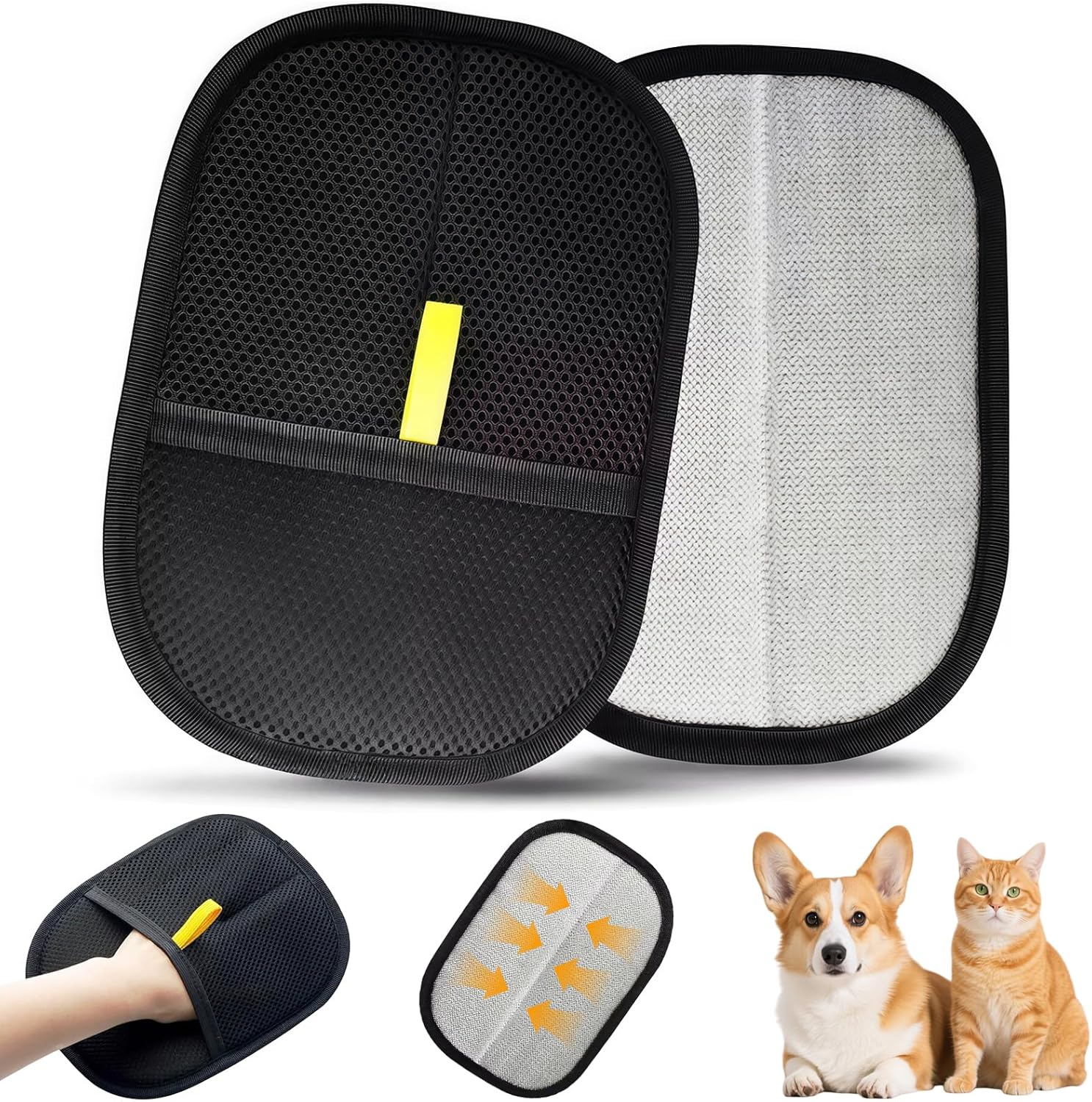 Electrostatic Pet Hair Removal Gloves for Dogs & Cats – Reusable Grooming Mitts Remove Hair from Furniture, Carpets, Car Seats & Clothes