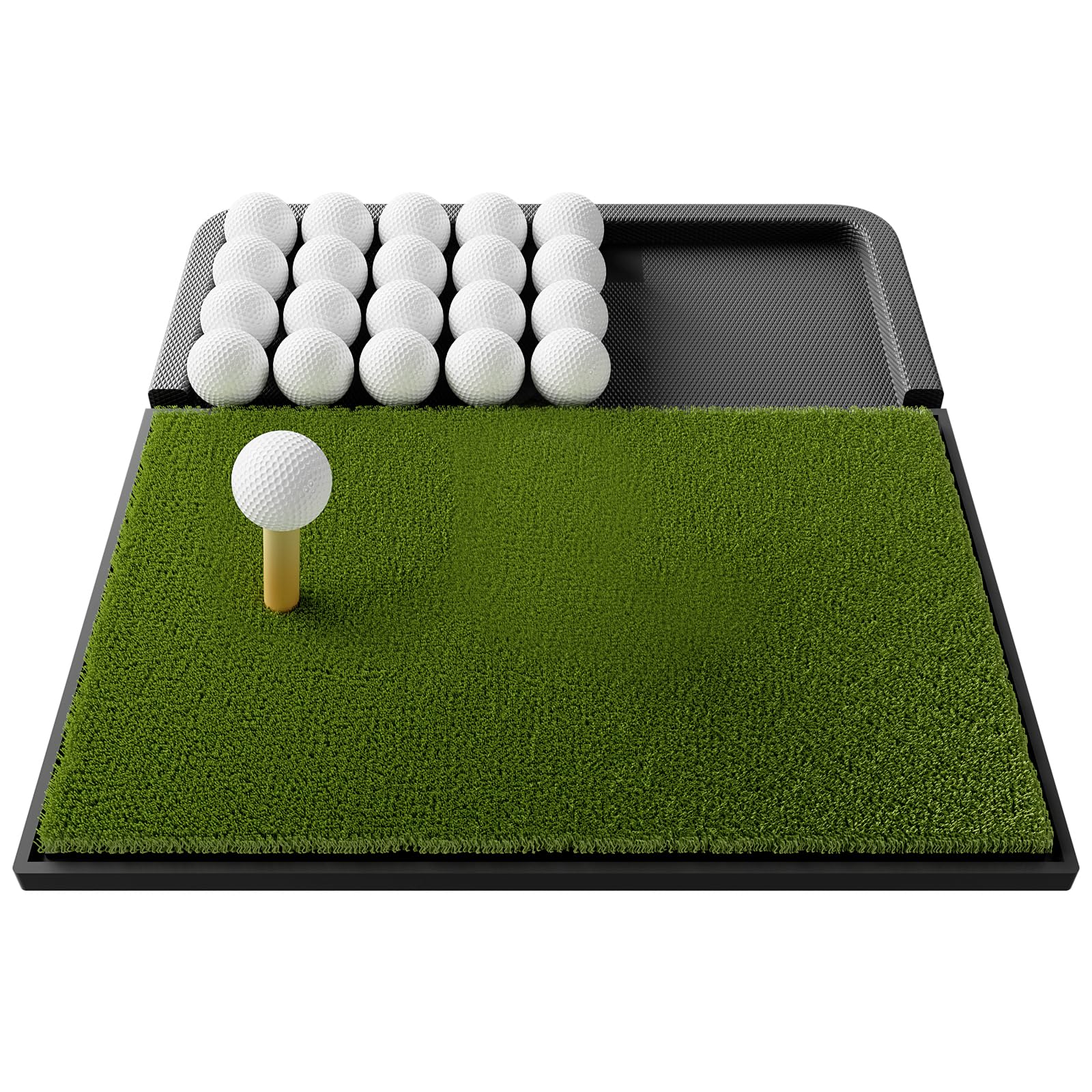 Golfschlagmatte mit integrierter Ballablage, faltbare Golf-Übungsmatte mit Gummiunterseite, hält 32 Golfbälle, Fairway-Rasen