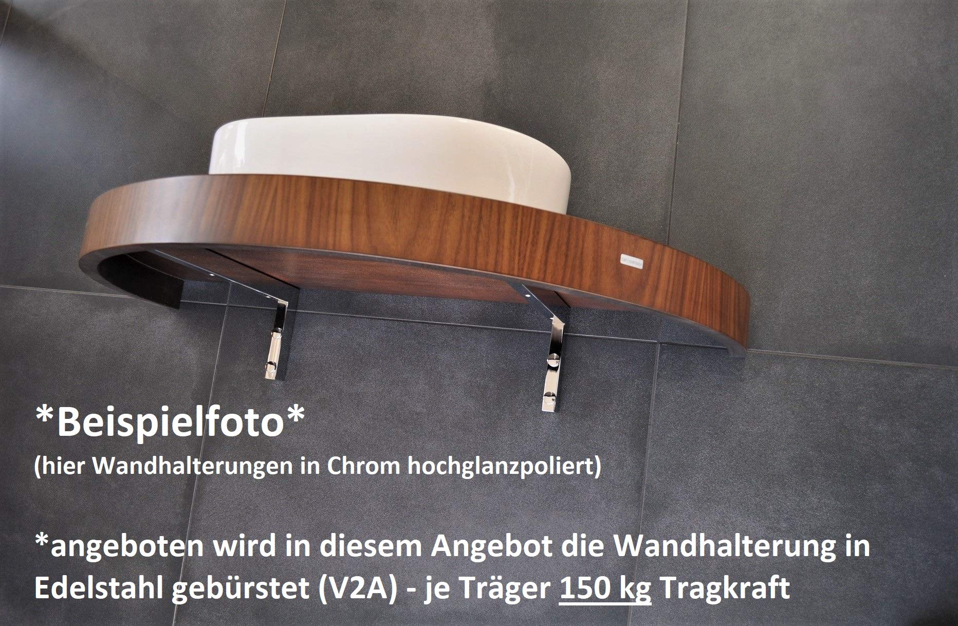2er Set V2A Wandhalterung 30cm Waschtischplatte Regalträger Konsolenträger Konsolenhalterung Wandkonsole Edelstahl gebürstet rostfrei 300 kg Traglast