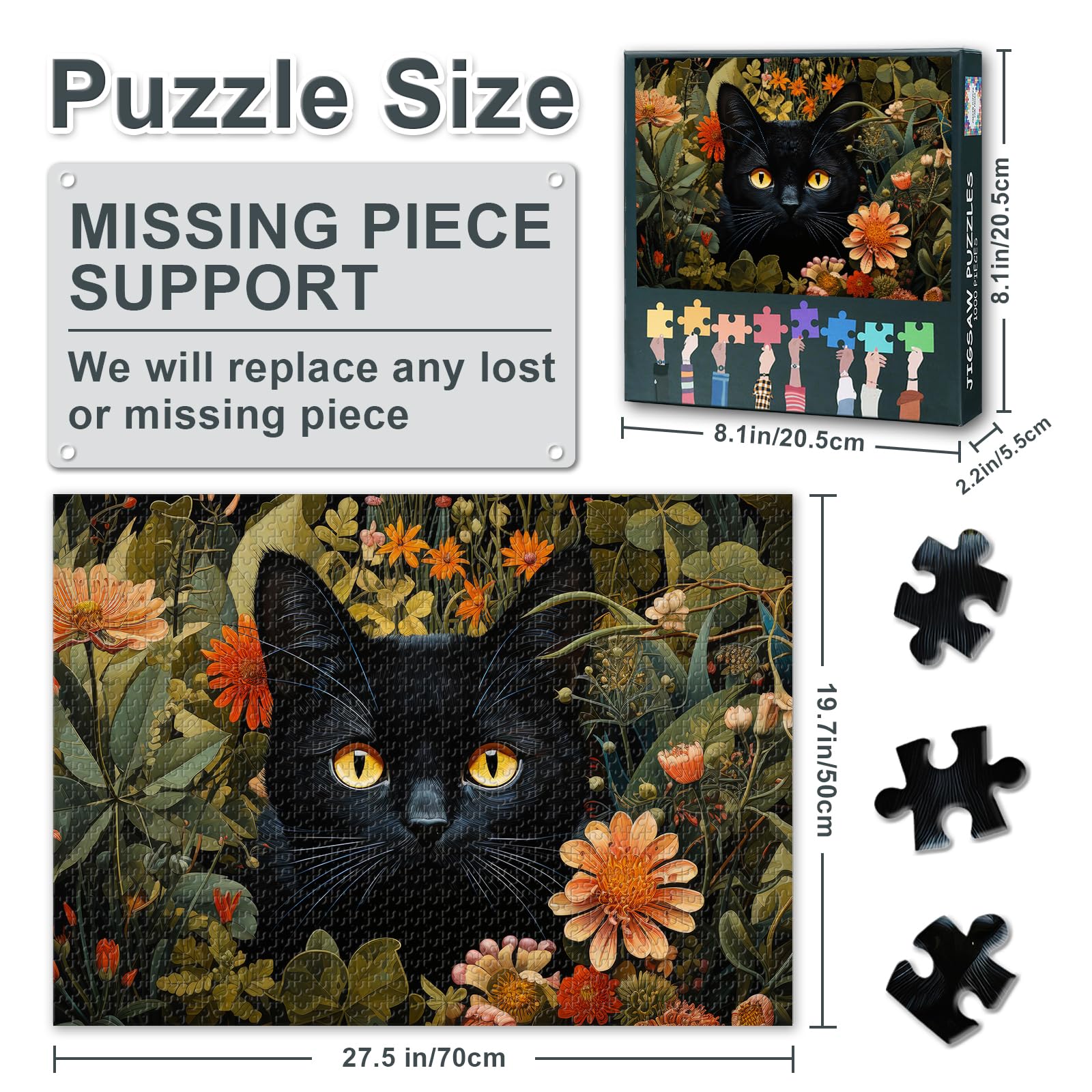 1000 Piece Puzzle for Adults, Cat in Lush Greenery Jigsaw Puzzles, Botanical Feline Artwork Adult Puzzles 1000 Pieces - Image 2