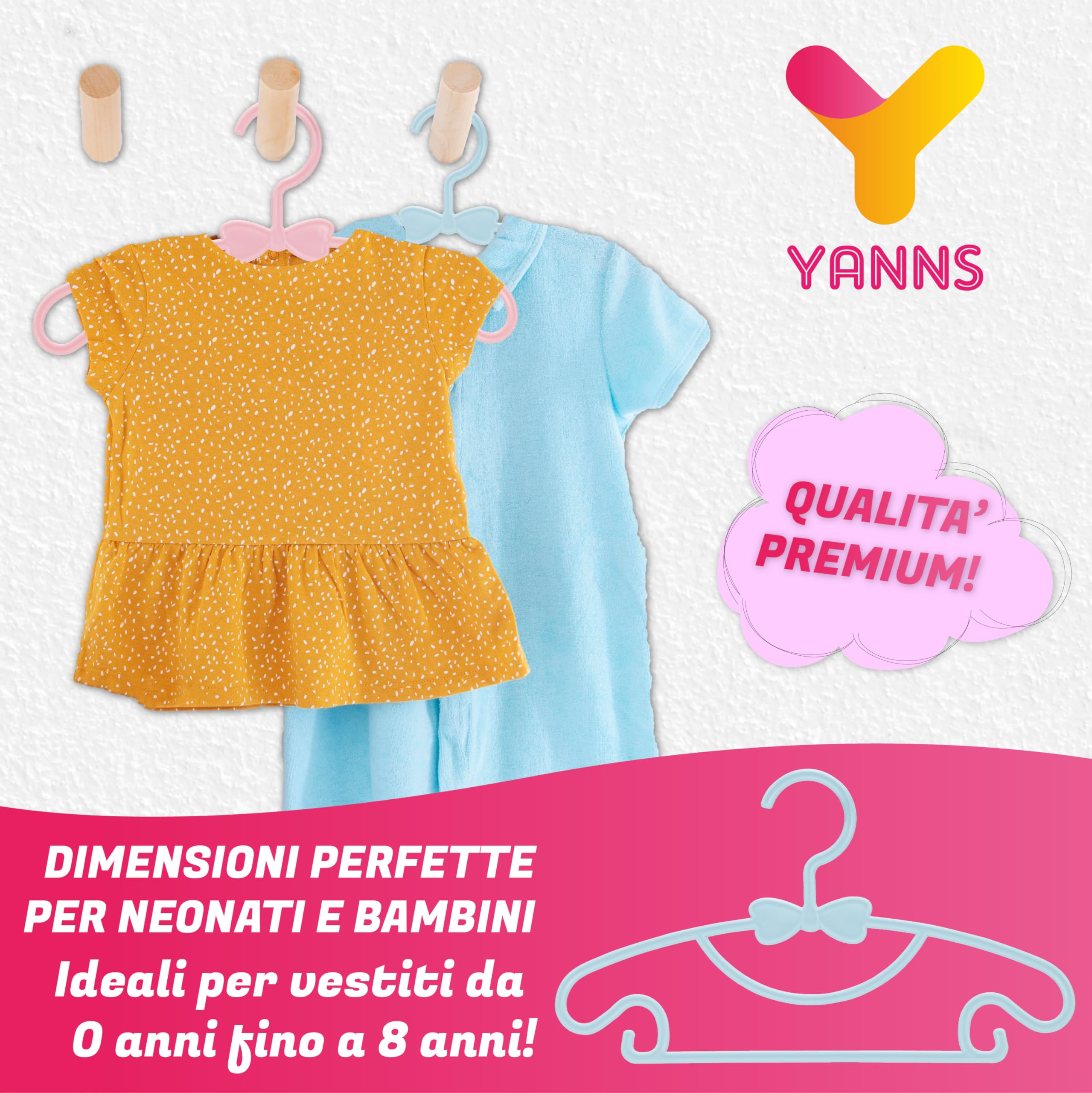 Grucce Bambini - Antiscivolo - Confezione da 10 Pezzi - Appendini Salvaspazio per Armadio - Adatto ai Vestiti per Bambini - Rosa