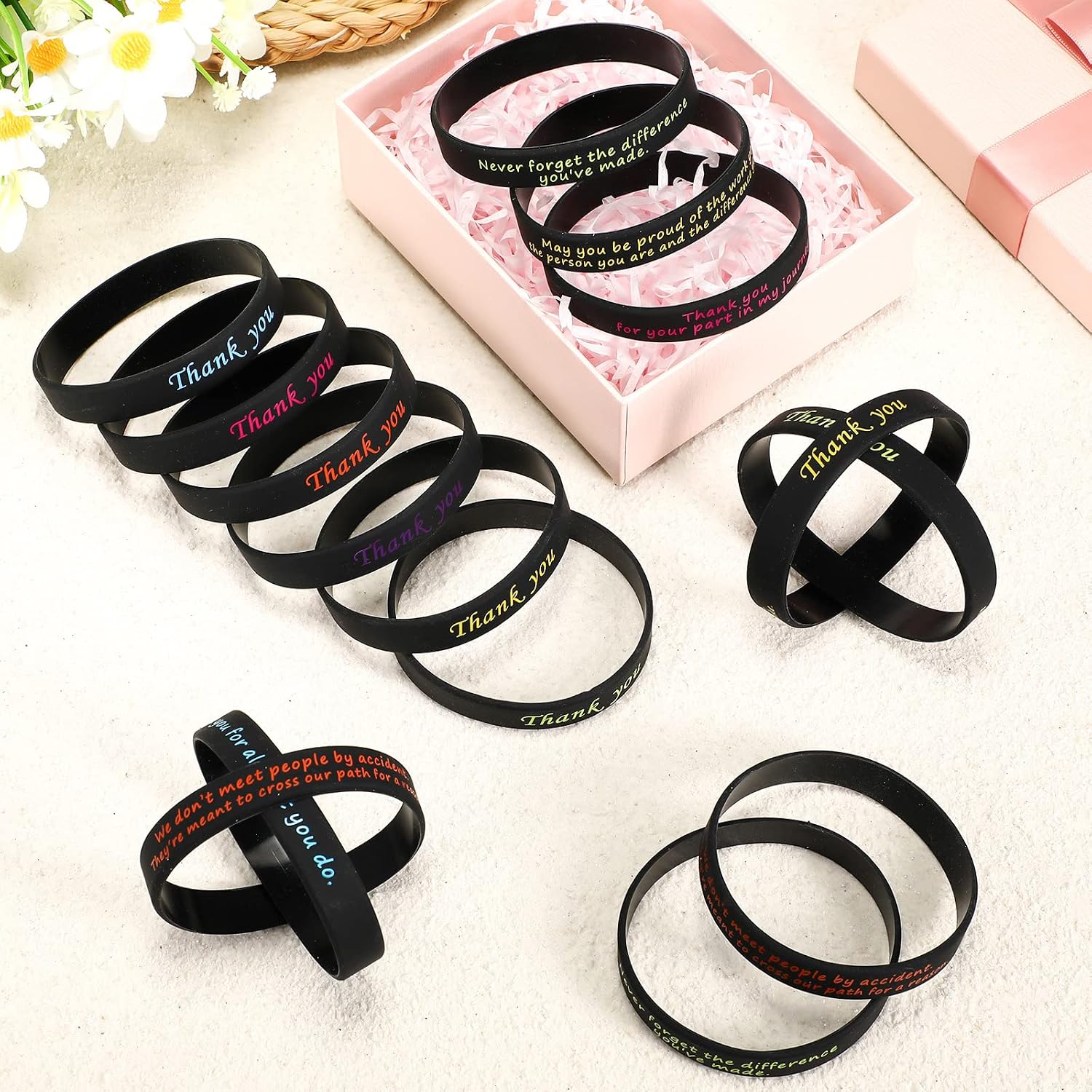 Yinkin 24 Pcs Employee Appreciation Gifts Bulk, Thank You Silicone Bracelet