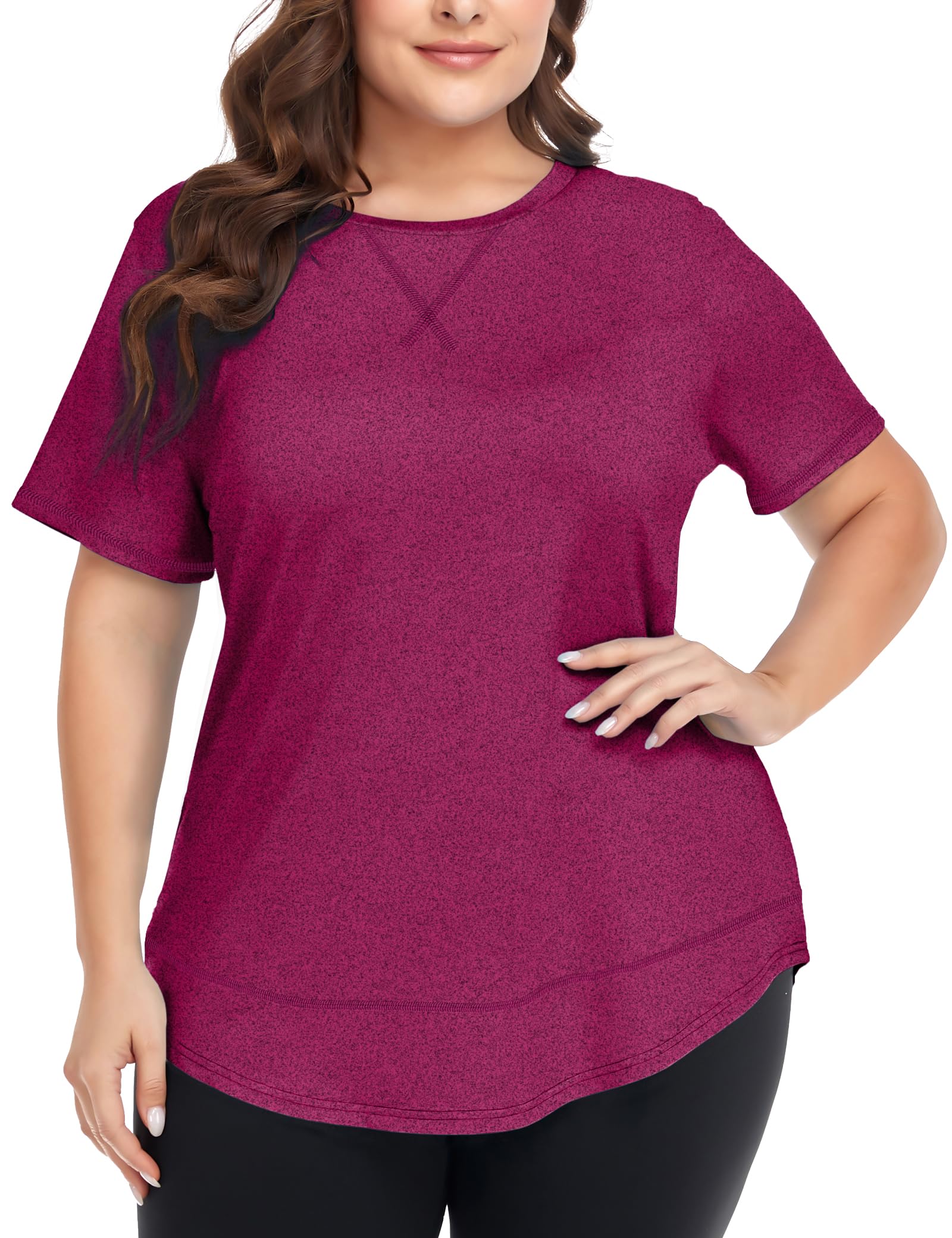 COOTRY Plus Size Workout Tops for Women Short Sleeve Athletic Yoga Shirts