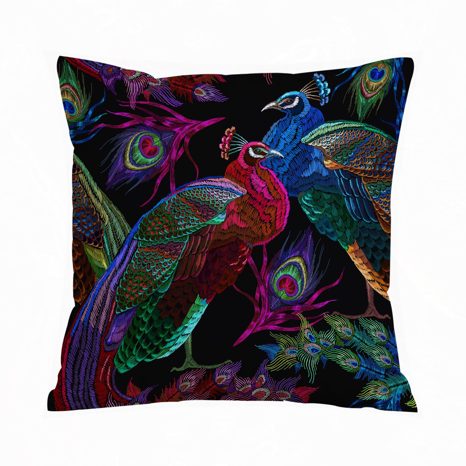 Aelksp Embroidery Peacocks Tropical Birds Pattern. - A6 Cushion Cover Decorations Pillow Cover Home For Livingroom Couch Sofa Decor Throw Pillow Case Gifts,Embroidery Peacocks Tropical Birds Pattern.,18X18 In