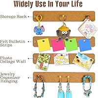 Vista 3 de Tiras de corcho para paredes, 3 piezas de tablero de corcho autoadhesivo para oficina con 20 chinchetas para pegar notas, fotos, aretes, collares
