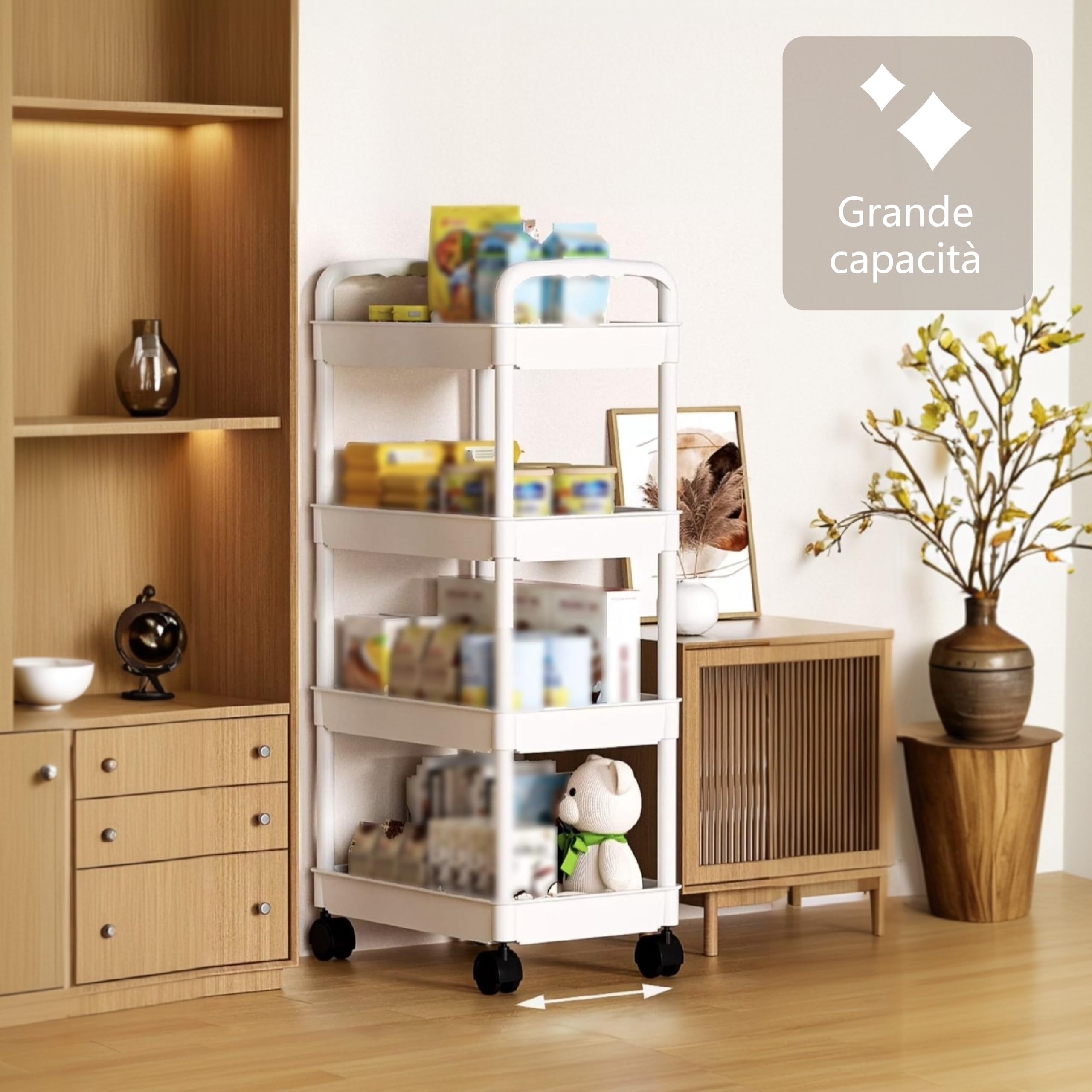 Carrello con Ruote a 3 Livelli,Carrello Portaoggetti con Rotelle,Salvaspazio Carrellino da Cucina,Ufficio,Bagno,Camera da Letto, Soggiorno (nero, 3)