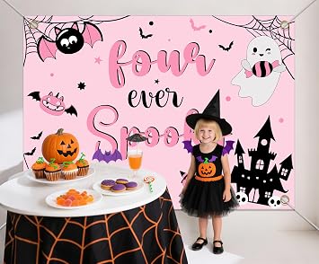 Four Ever Spooky Birthday Decorations - 7x5ft Four Ever Spooky Backdrop - 4th Birthday Decorations Girl