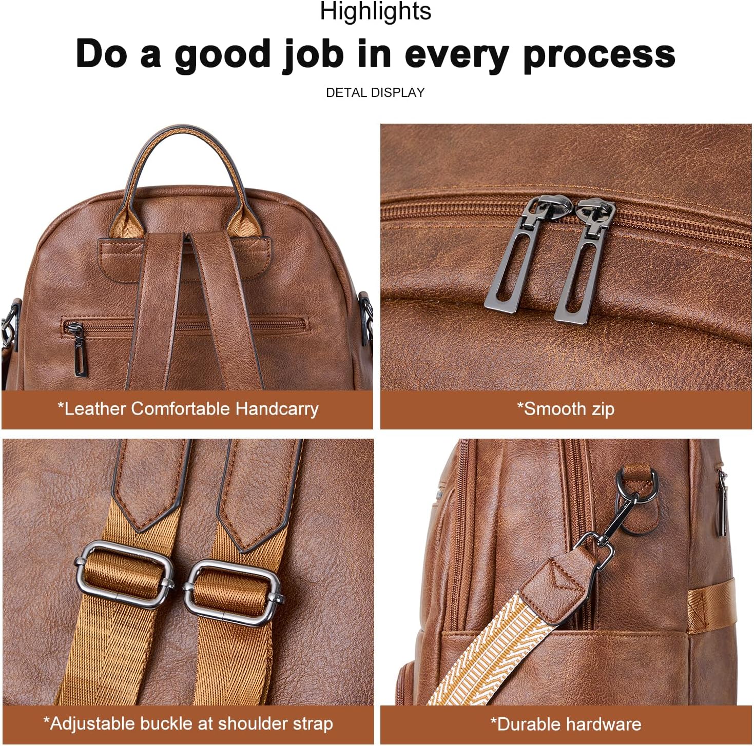 Leresas 35L Backpack Purse for Women Men Vegan Leather Backpack Travel College Work Laptop Computer Bag Business Teacher Backpack Brown