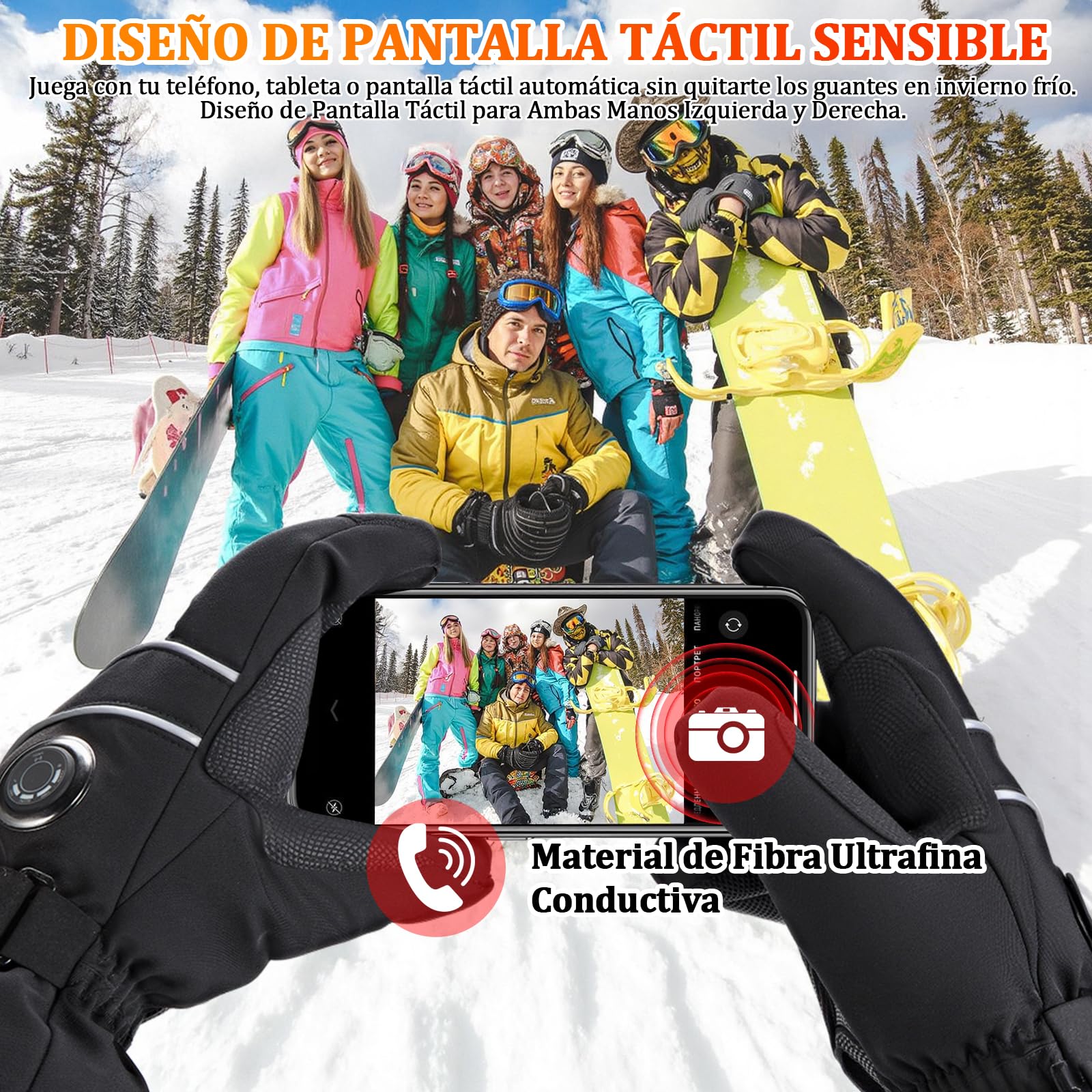 CAMULAND Guantes Calefactables 10000mAh para Hombre y Mujer - 4 Niveles de Calor, Impermeables y Resistentes al Viento - Compatibles con Touchscreen para Moto, Esquí, Senderismo, Trabajo Exterior