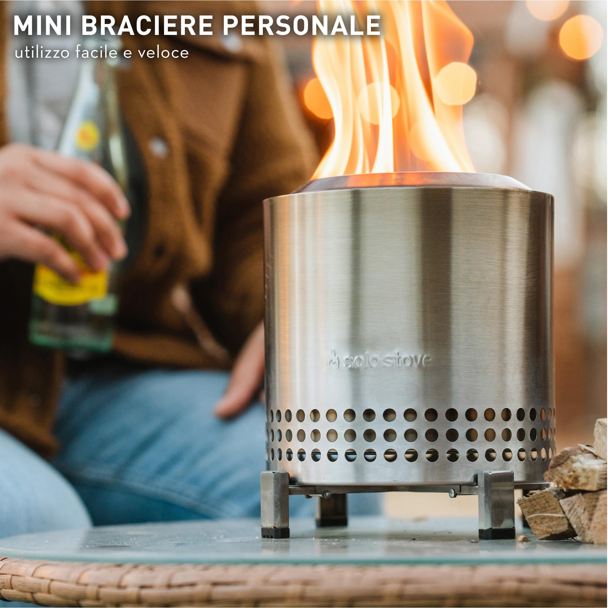 Solo Stove Mesa XL Braciere da tavolo da esterno, Mini camino portatile a bassa emissione di fumo, Acciaio inossidabile, 21,8 x 17,8cm, 1kg