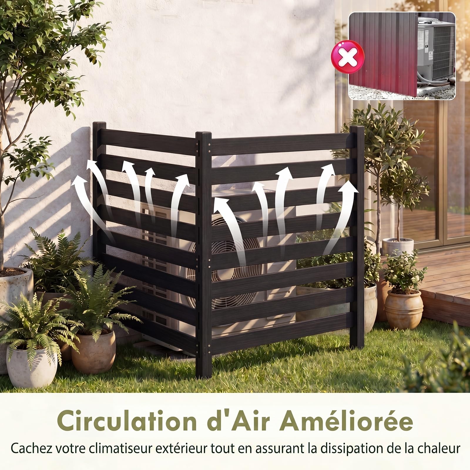 GYMAX 2 Panneaux Clôture de Jardin Modulable, Palissades en Bois, 98 x 107 CM, Barriere Jardin à Lattes Modulable en Bois de Sapin, pour Balcon, Terrasse et Parterre de Fleur Bordure (Noir)