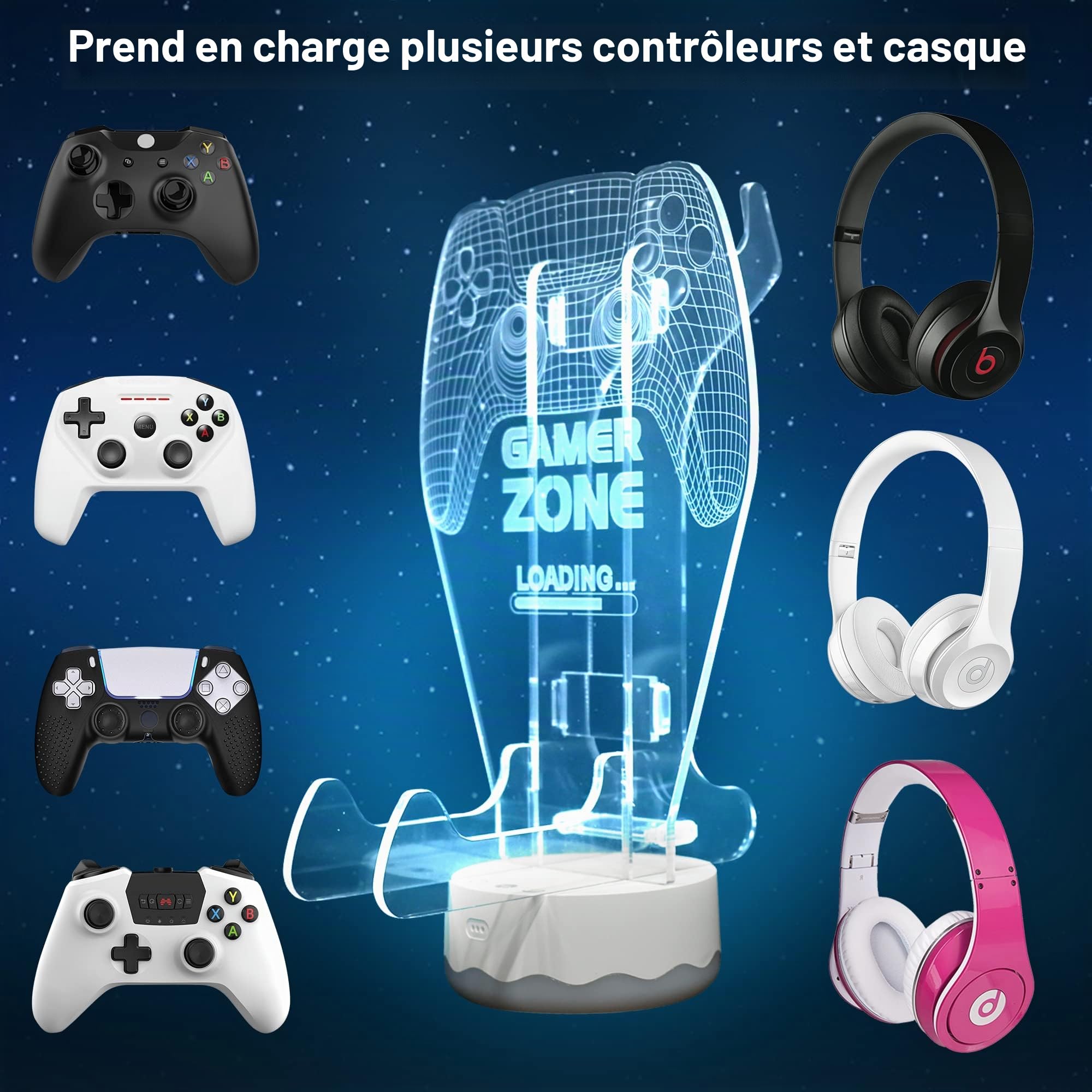 Support Lumineux pour Manette de Casque - 16 Couleurs - Lumières LED 3D - Support de Manette de Jeu - Support de Manette de Jeu Universel pour Tous Les Accessoires de Jeu - Xbox PS4 PS5 One Switch