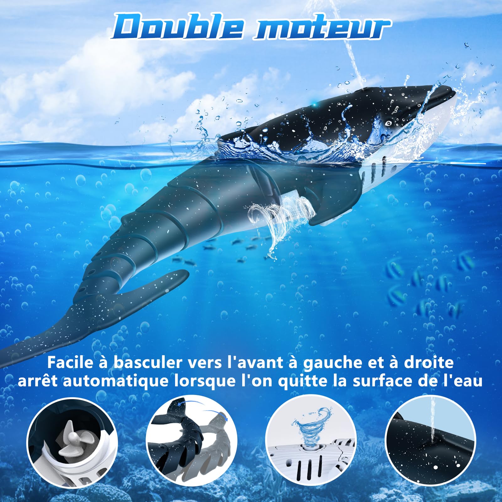 IEEILULU Baleine Télécommandée 2.4 GHz USB, Jouet RC Piscine Lac - Cadeau Garçons Filles 6+