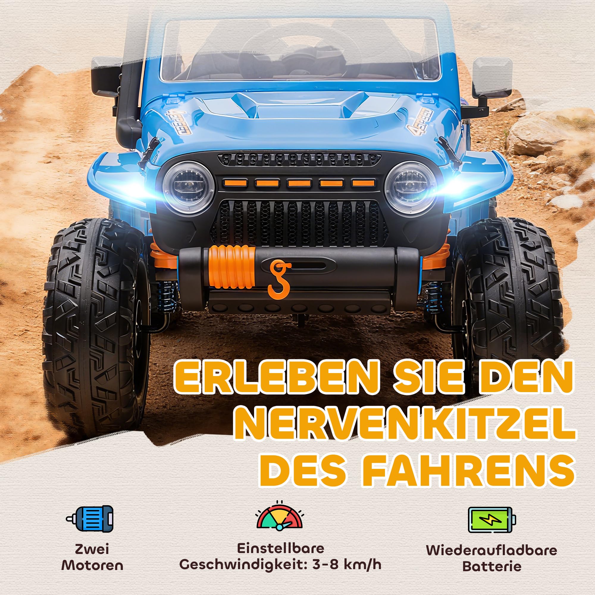 AIYAPLAY Kinder Elektroauto 12V mit Fernbedienung 2 Motor 3-8 Jahre Blau | Kinderauto Elektrisch, Kinderfahrzeug mit Hupe, LED, Musik, Elektrofahrzeug mit Eltern-Kind-Sitz, 4 gefederten Rädern