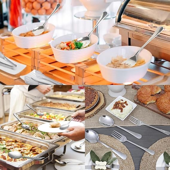 Serving Spoons, Cutlery Set, 3 Pieces Stainless Steel Soup Spoons Set, Serving Spoons, Slotted Spoons, Serving Fork, Table Spoons for Buffet Party Banquet Cooking Kitchen Utensils