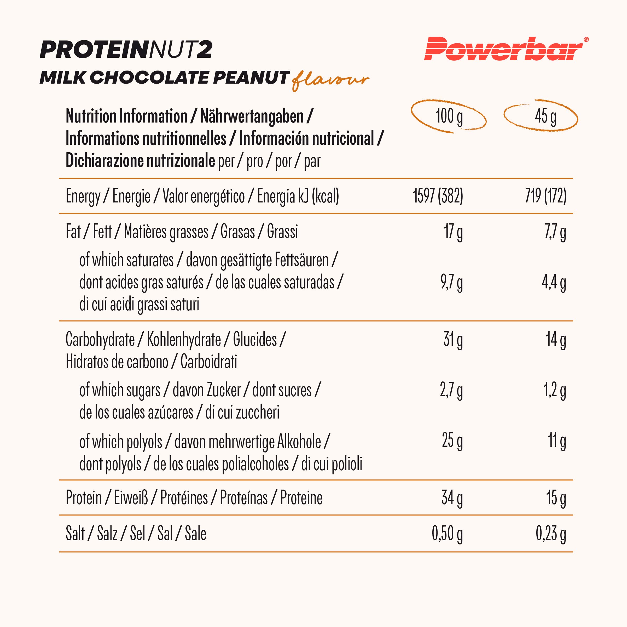 Powerbar Protein Nut2 (12x45g) Chocolate con leche y cacahuetes Barritas Barritas proteínicas